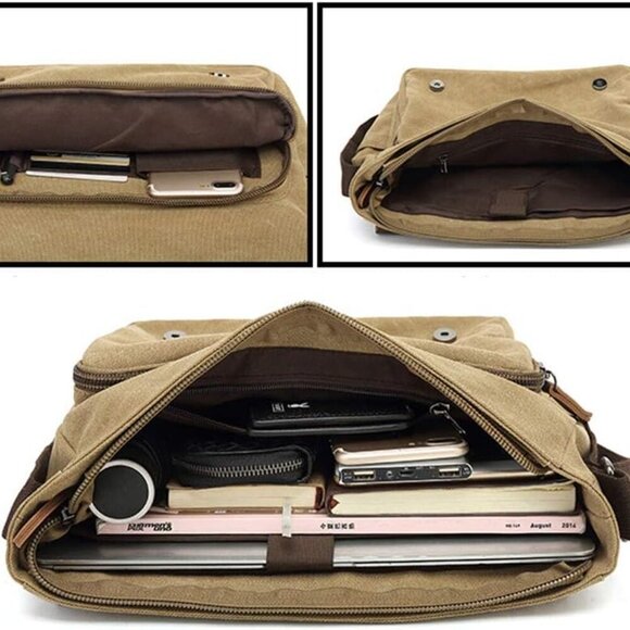 Canvas Vintage Messenger Bag Shoulder bag Leather Large Travel Crossbody bags fo - Picture 4 of 7